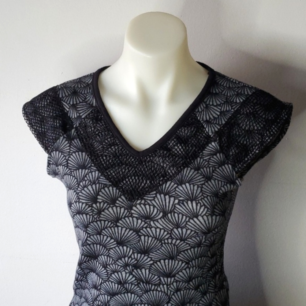 Black Swan Black & Gray Dress with black lace and Art Deco details